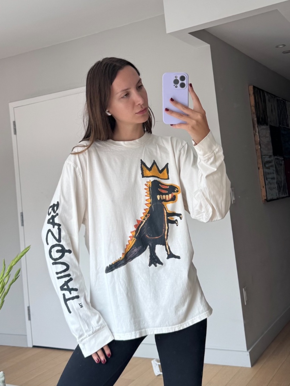 Hollister x Jean-Michel Basquiat Long Sleeve Tee White Size M Crowned Dinosaur